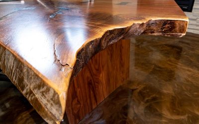Solid wood live edge desk edge detail