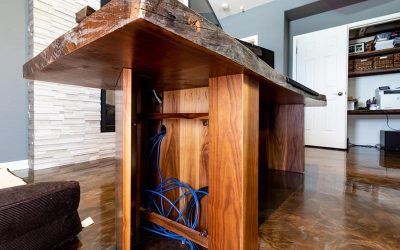 Solid wood live edge desk - side door open