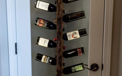 Live edge wine rack in closet