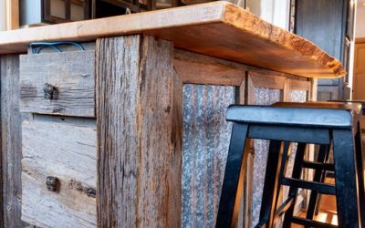 Rustic Kitchen Cabinetry with Reclaimed Barnwood Island and Live Edge Countertop - Closeup