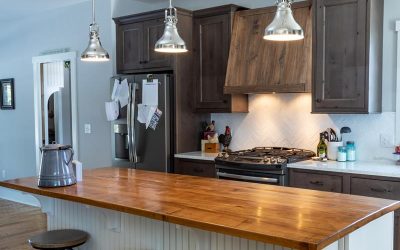 Custom gray kitchen countertops and island