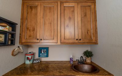 Overhead custom kitchen cabinets and custom wood countertop