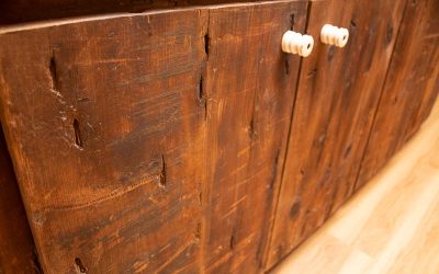 Rustic cabinet with custom butcher block counter top - close up doors