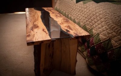 Live edge wood and glass coffee table - right