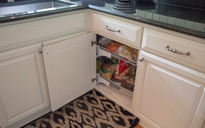 White Custom Kitchen Cabinets - Corner Pull Out Shelf 1 of 3