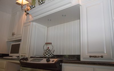 White Custom Kitchen Cabinets - Stove Area