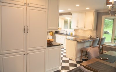 White Custom Cabinets in Checkerboard Kitchen