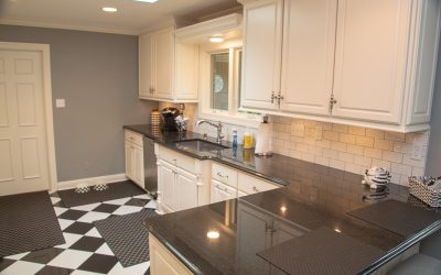 White Custom Cabinets in Checkerboard Kitchen - Sink